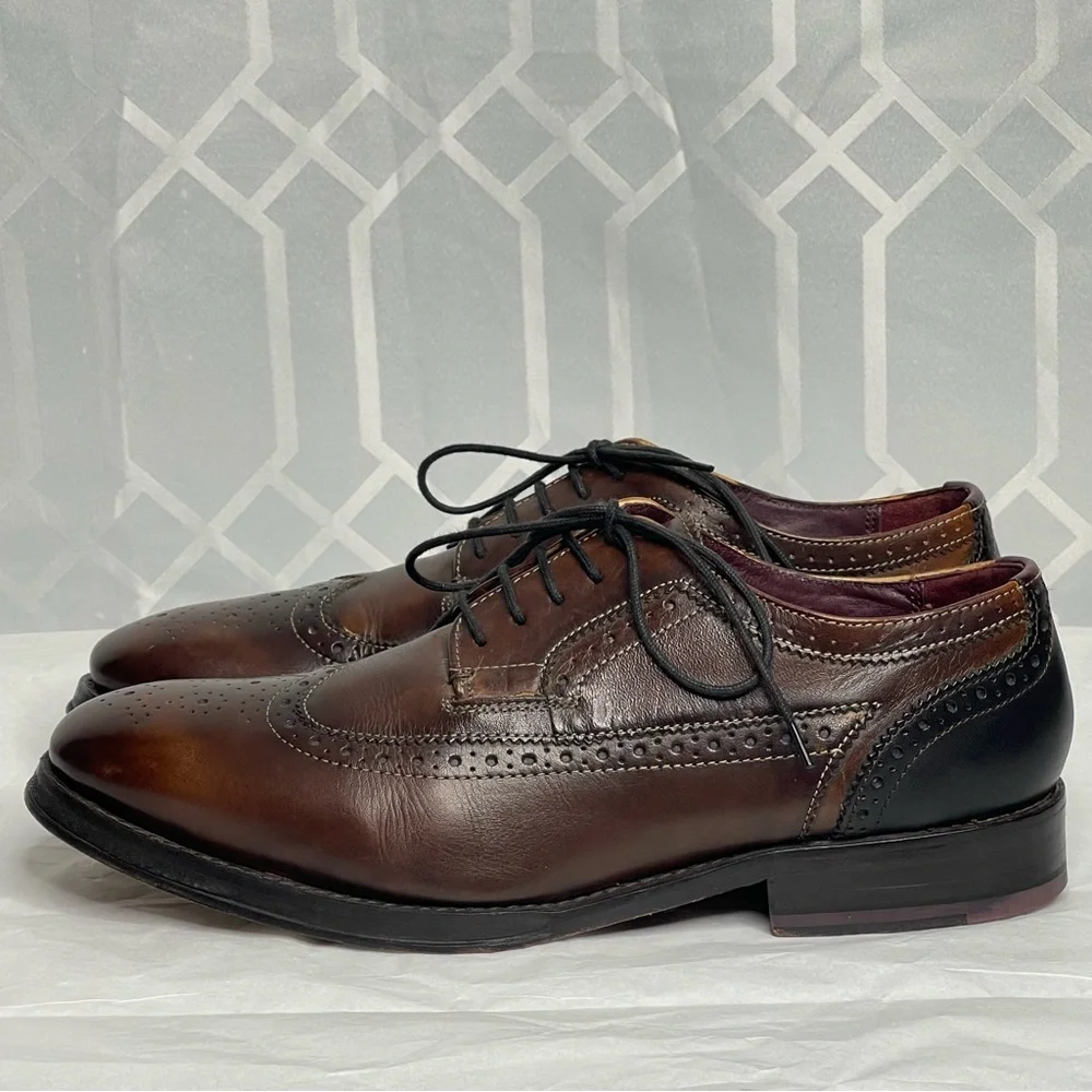 Ted Baker Chorlten Burnished Leather Wingtip Shoes Brogues Brown Men's Size 10